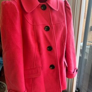 Vintage 1980s British Home Stores Women's Pea Coat in Vibrant Pink Size US 12